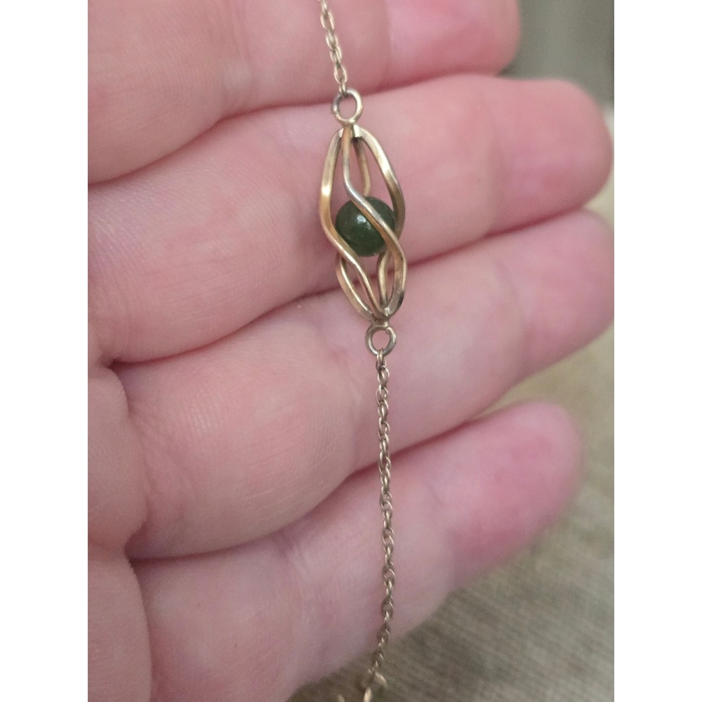 Krementz 14K Gold Overlay Jade Caged Dainty Bracelet Vintage - Picture 4 of 9